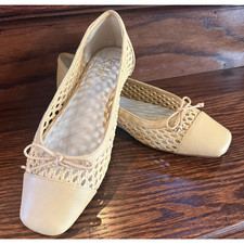 Franco Sarto Beige MYRA Woven Ballet Flats Square Toe BowWomen  s Shoes Size 7