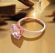 2Ct Lab-Created Pink Sapphire Engagement Cushion Cut Ring 14K Rose Gold Finish