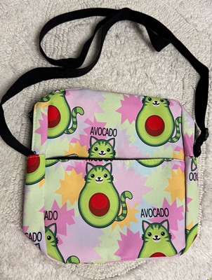 Cute Kawaii Avocado Cat Crossbody Bag Small Shoulder Sling Bag 9 x9 