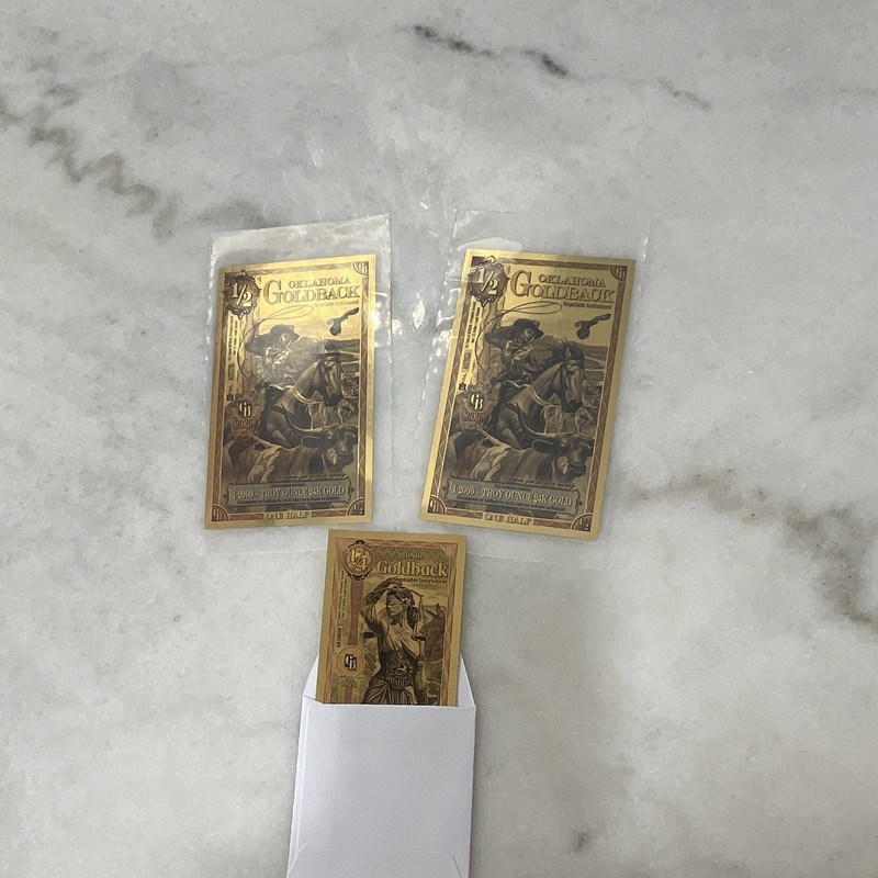 Goldback 2021 Oklahoma 1/2 Goldback 1/2000 oz .999 Lot of 3