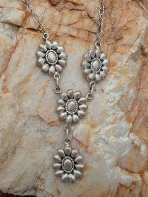 Sterling 925 Floral Link Necklace Southwest Style Daisy Concho 16 18  Adjustable