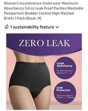Women s Incontinence Underwear 2-Pack Size Medium Black High Waisted Briefs New
