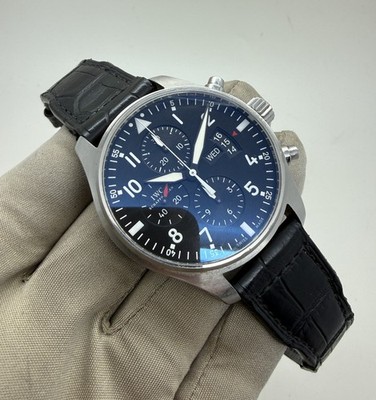 2012 IWC Pilot Black Dial Chronograph Stainless Steel 43mm Watch IW377701 & Card