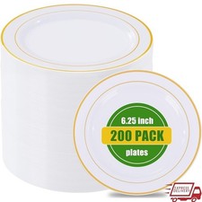 Disposable Gold Foil Trim Plastic Dessert Plates Weddings Birthdays Events New