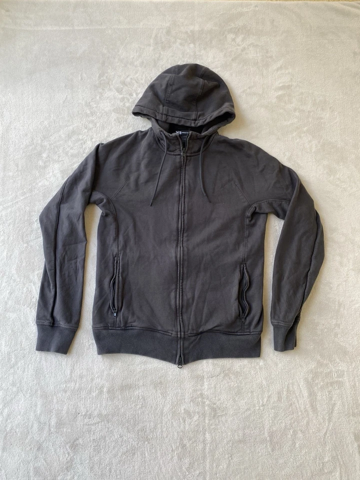 Y-3 Adidas Yohji Yamamoto Sudadera con Capucha Para Hombres Pequeña Gris Cremallera Completa Logo Sudadera Chaqueta Foto 2 de 4