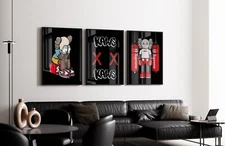 Set of 3 Athlete Kaws Art pieces canvas wall art home decor