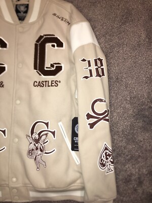 Crooks And Castles “Ruling Elite” Varsity Jacket Off White Cream