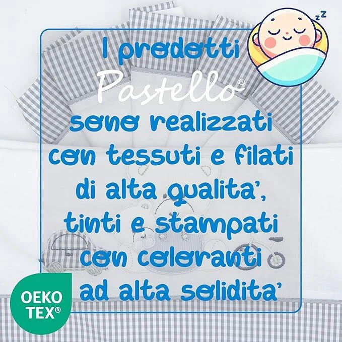 PASTELLO - COMPLETO LENZUOLA CARROZZINA NEONATO RICAMATO COTONE ORSETTO PERLA - Immagine 4 di 4
