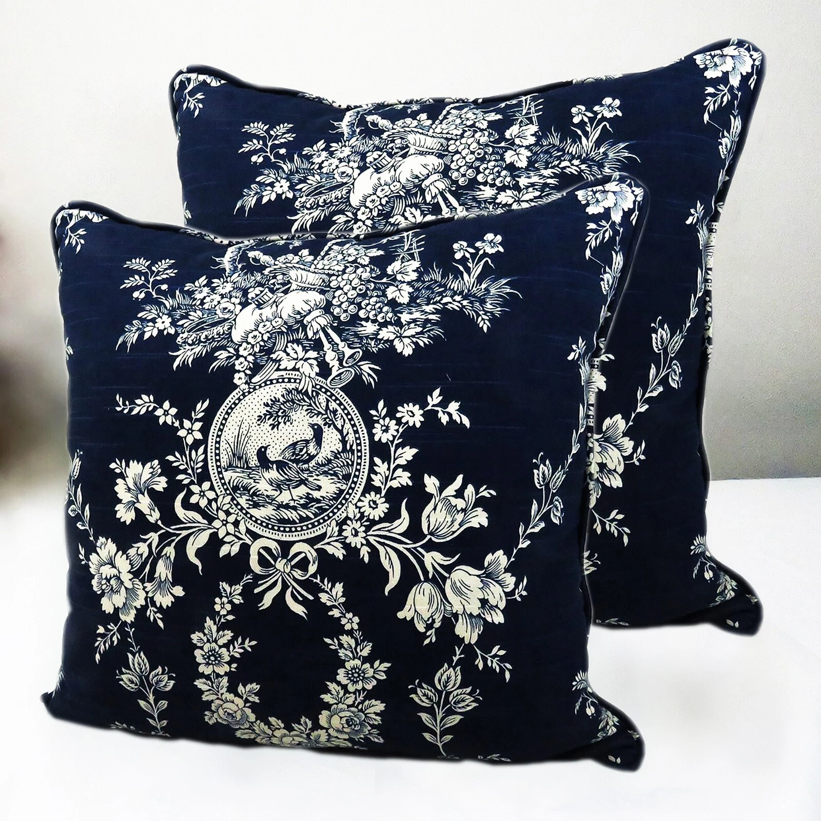 Pillow Set of 2 Waverly Navy Blue Toile Decorative Throw Cover Cord Trim Custom
Opens in a new windo