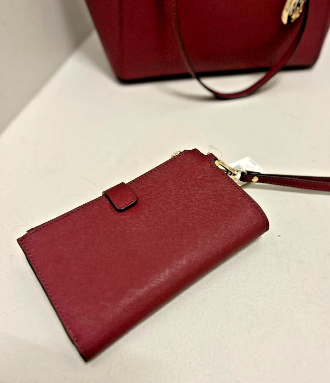 Michael Kors Charlotte Large Leather Top-Zip Tote Bag+Double Zip Wristlet Wallet
