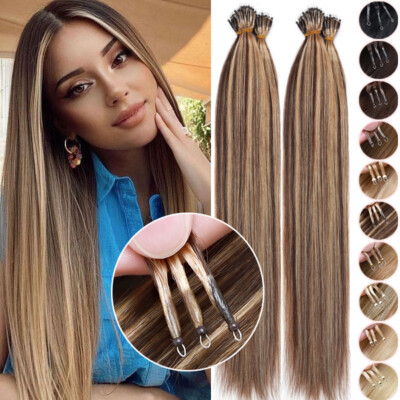 CLEARANCE Nano Ring Tip 100% Real Human Hair Extensions Loop Nano Bead Full Head