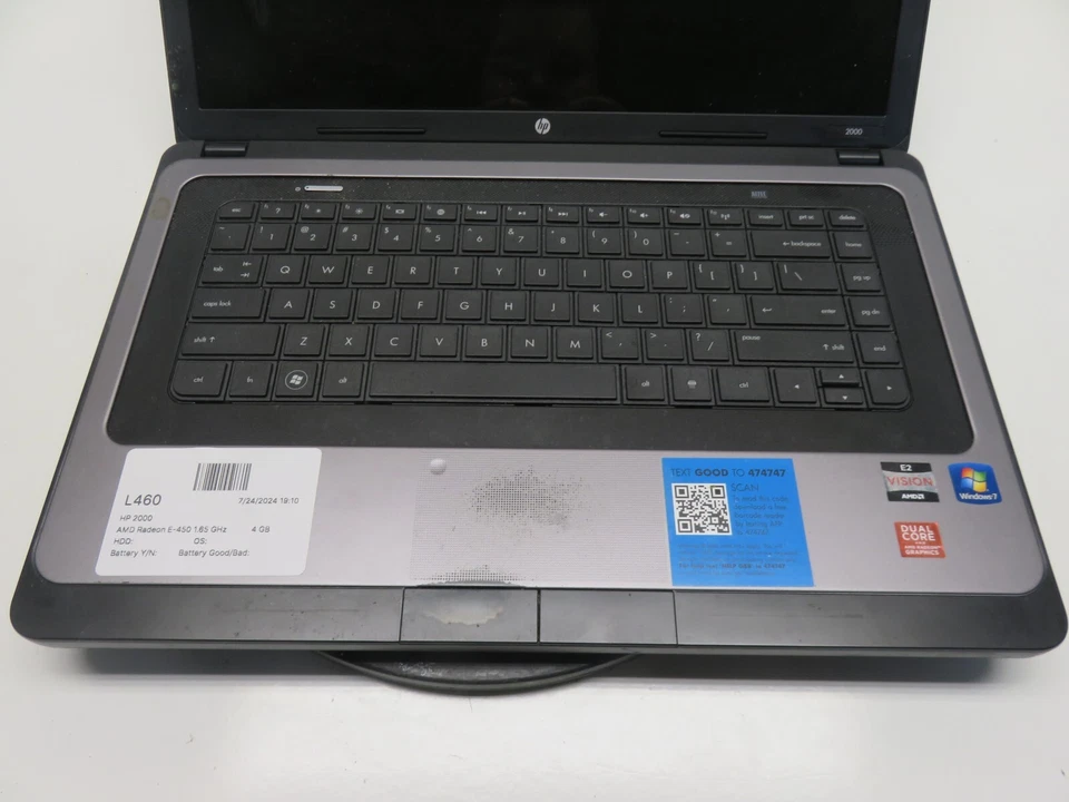 Ноутбук HP 2000-353NR AMD E-450 4 ГБ Ram без жесткого диска или аккумулятора Radeon - Изображение 2 из 4