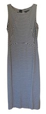BANANA REPUBLIC White + Black Striped Sleeveless Ponte Knit Midi Dress NWT 12