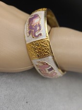 Elegant  Fun Elephant Bangle Bracelet, Pink  Purple Enamel Inlay Elephants