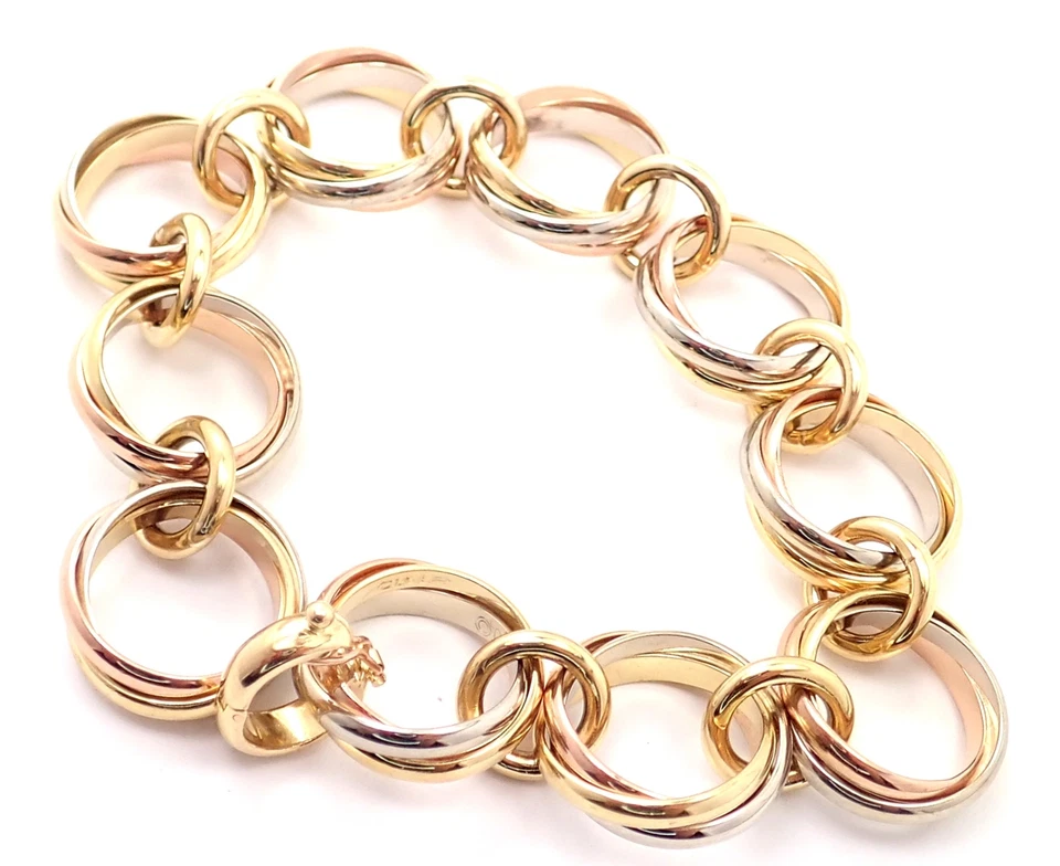 Authentic! Cartier Trinity 18k Multi Color Gold Round Wide Link Bracelet - Image 2 of 4
