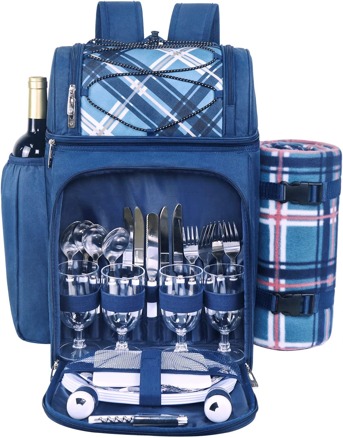 Hap Tim Picnic Basket Backpack for 4 Person with Insulated Leak Proof Cooler Com