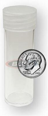 Lot of 20 BCW Round Clear Plastic Dime Size Coin Storage Tubes w/ Screw-On Cap