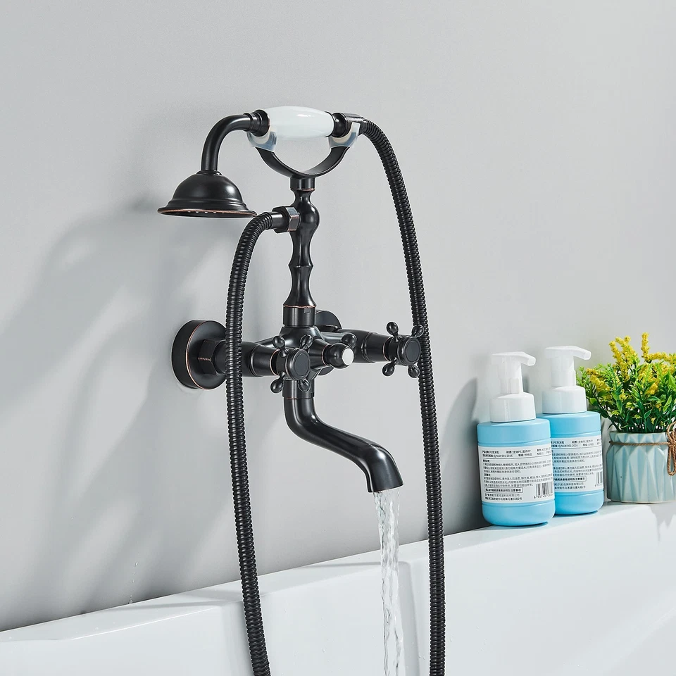 Torneira de bronze polida a óleo para banheira com chuveiro de mão montagem na parede enchimento para banheira - Imagem 3 de 4