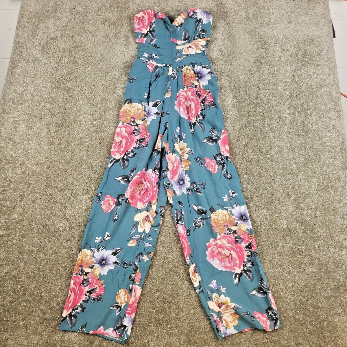 Band of Gypsies Floral Wide Leg Jumpsuit Sz XS Sweetheart Neckline