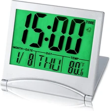 Small Digital Travel Alarm Clock Battery Operated, Portable LCD Large Display Al