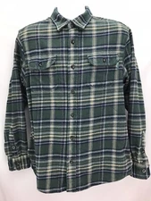 Woolrich Mens Medium Button Up Green Plaid Thick Flannel With Side Pockets