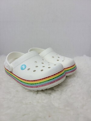 Crocs Clog Girls (9- Years Size J Rainbow Glitter Pride Slip