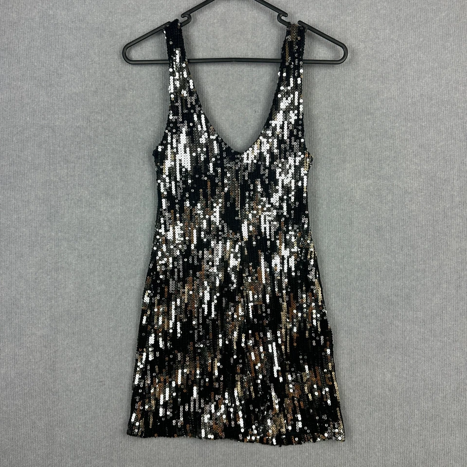 Vestido Backstage Mujer Extra Pequeño Negro Lentejuelas Brillante Mini Forrado Foto 2 de 4
