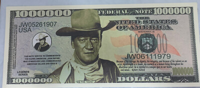 * Lot of 2 JOHN WAYNE NOVELTY MILLION DOLLAR BILL AWESOME TRIBUTE To ''THE DUKE''