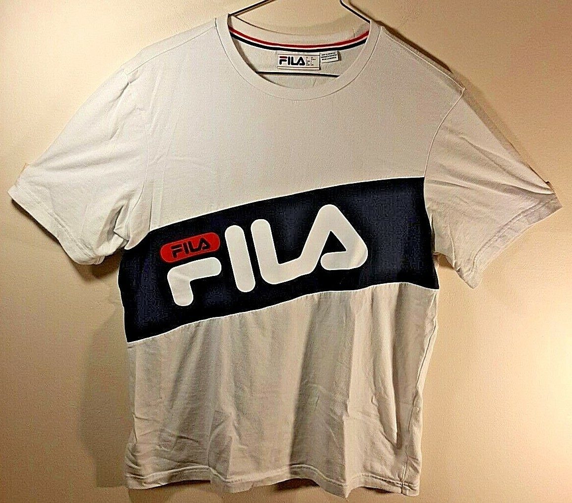 T shirt uomo Fila bianca manica corta marca logo scritto taglia:L Large
