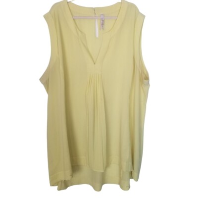 Melissa McCarthy 7Seven Womens 4X Yellow Sleeveless Pleated Hi-Low Tunic  Blouse