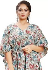 Block Printed Indian Women s Cotton Robe Kaftan Hand Block Nightwear Maxi Gown