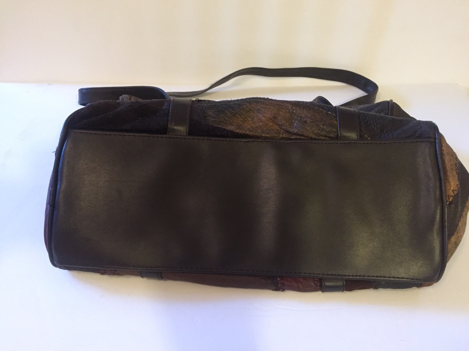 Brown Leather Suede Patchwork Handbag Double Zipp… - image 3