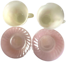 Vintage Pink Swirl Fire King Cup/Saucer, Lot of 2 Sets, 1955, used (FF7)