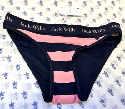 NEU! Jack Wills Bikinihose UK6 dunkelblau und pink gestreift Canterton