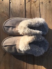 Slippers SOX-TAB Camel Suede Fluffy Warm Shearling Indoor Outdoor Soles W Sz 6