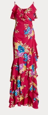 Lauren Ralph Lauren Women's Floral Georgette Tiered Gown, Pink, 14
