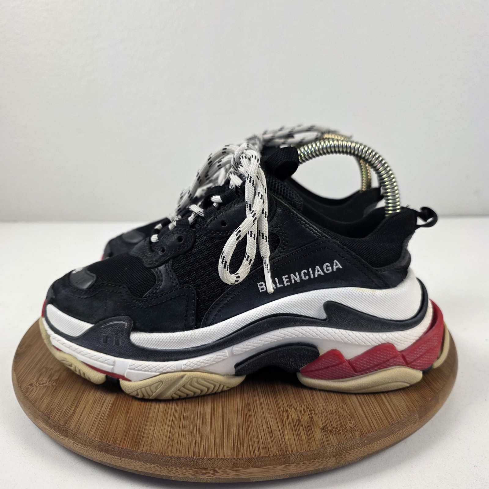 Balenciaga Triple S Shoes Womens Size 6 Black Leather Chunky Sneakers 524037