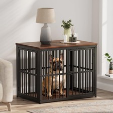 33'' Dog Crate Furniture with 3 Doors,Wooden Crate End Table Heavy Duty Indoo...