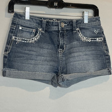 Justice Girl Size 14R Simply Low Denim Jean Blue Shorts Rolled Hem