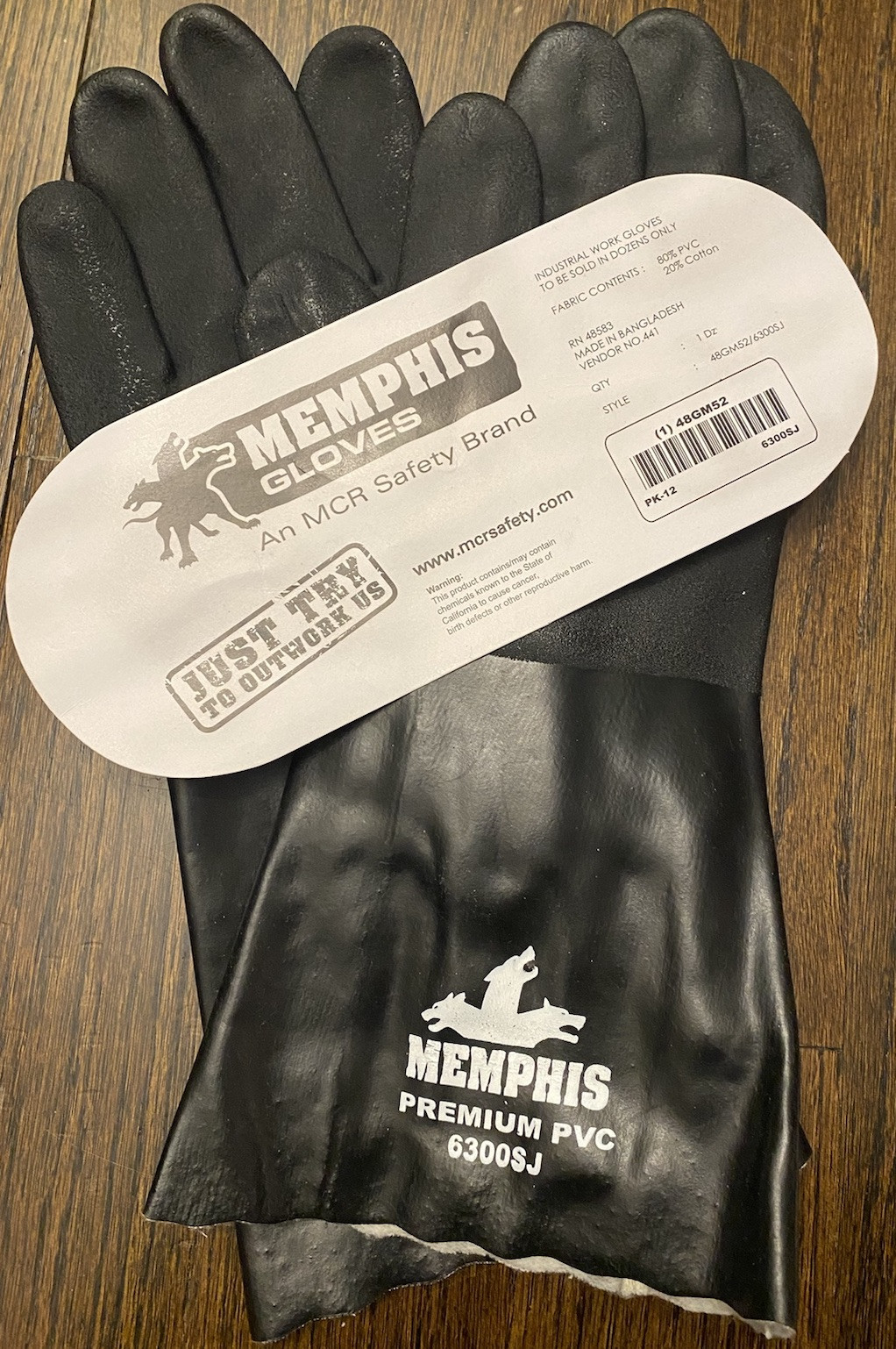 Memphis Premium 6300SJ Double-Dipped PVC Gloves with Cut/Tear Resistant Palm and Cuff