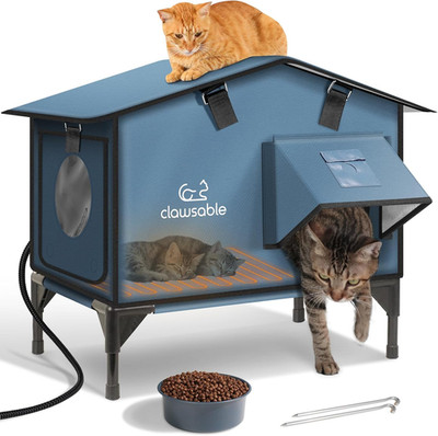 Upgraded Heated Cat House for outside Escape Door, Highly Insulated Heated Outdo