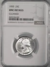 1935-P  25C WASHINGTON SILVER QUARTER  NGC UNC DETAILS "CLEANED" 8405238-020