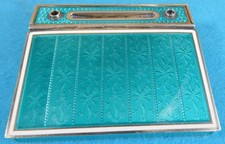 Rare French Art Deco Sterling Silver Guilloche Enamel Stamp Box Vesta Seal C1925