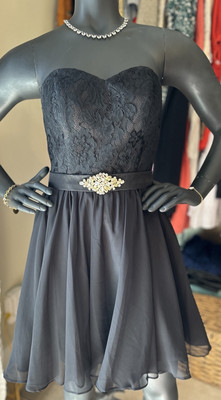 Abby Paris Strapless LiL Black Dress Bridal Prom Event Lace Chiffon Womens Sz 6