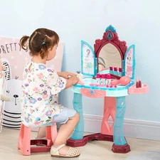Kids Vanity Table and Stool  for 3-Year-Olds, Blue