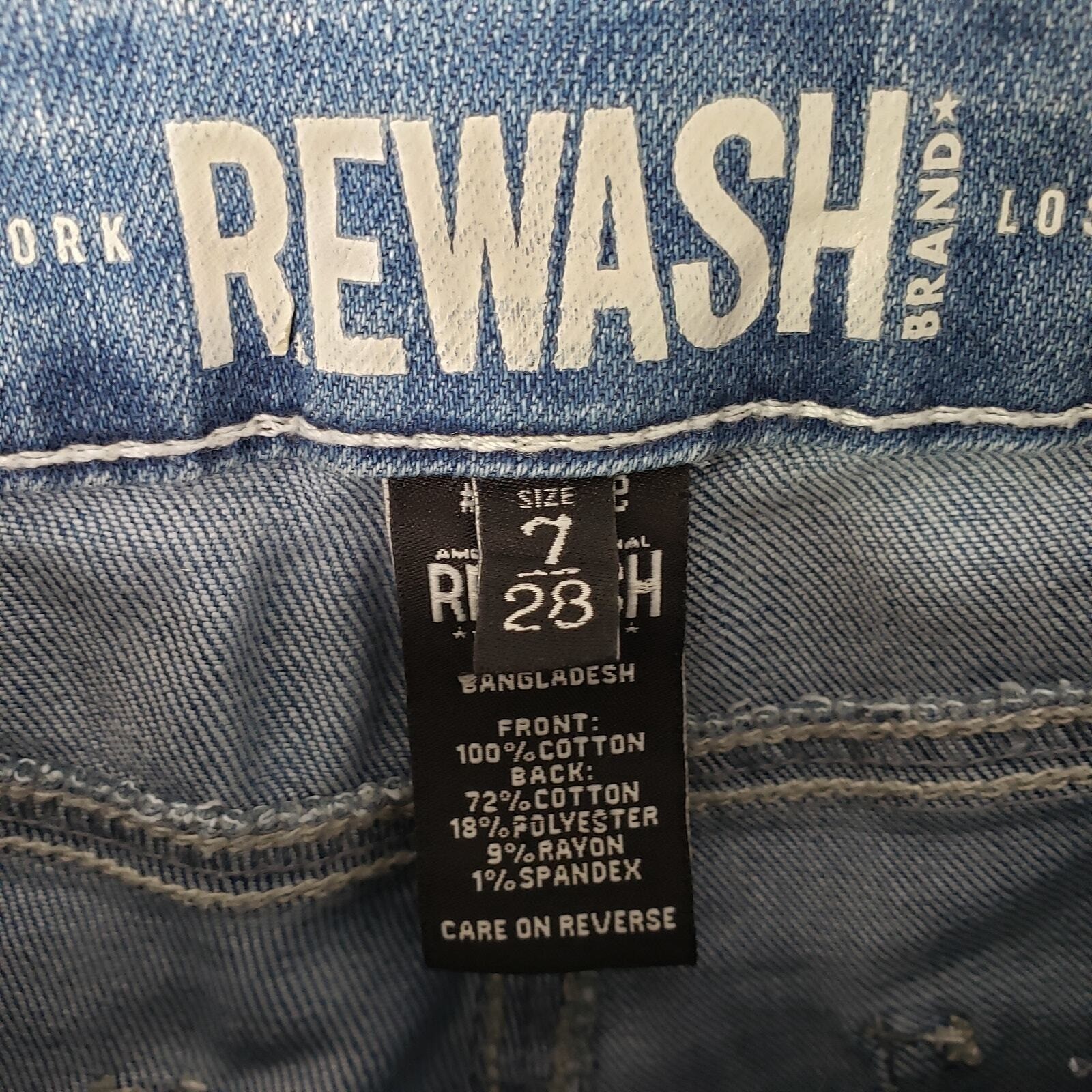 Rewash Real Curve High Rise Distressed Jeans Juniors Sz 7/28 Raw Hem Light Wash