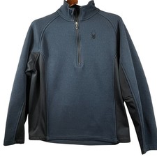 Spyder Mens L Blue 1/4 Zip Pullover Sweater Performance Fleece Black Accents