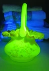 Vintage Fenton Custard Burmese Uranium Glass Basket Artist Signed Hoffmann