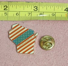 Wisconsin State Outline Map Shape American Flag Patriotic Souvenir Lapel Pin