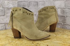 TAUPE SUEDE BLOCK HEEL ANKLE WESTERN BOOTS SIZE 6 / 39 UNBRANDED FAIR USED CON